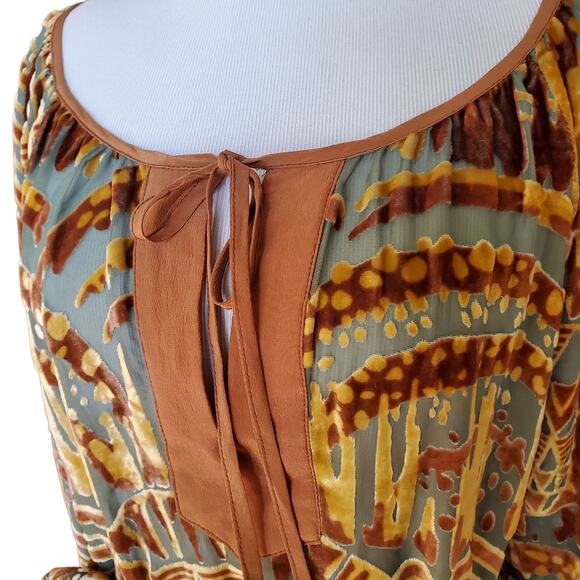 What Goes Around Comes Around Dress Belted Brown Green Velvet Burnout Sz L - Picture 3 of 16